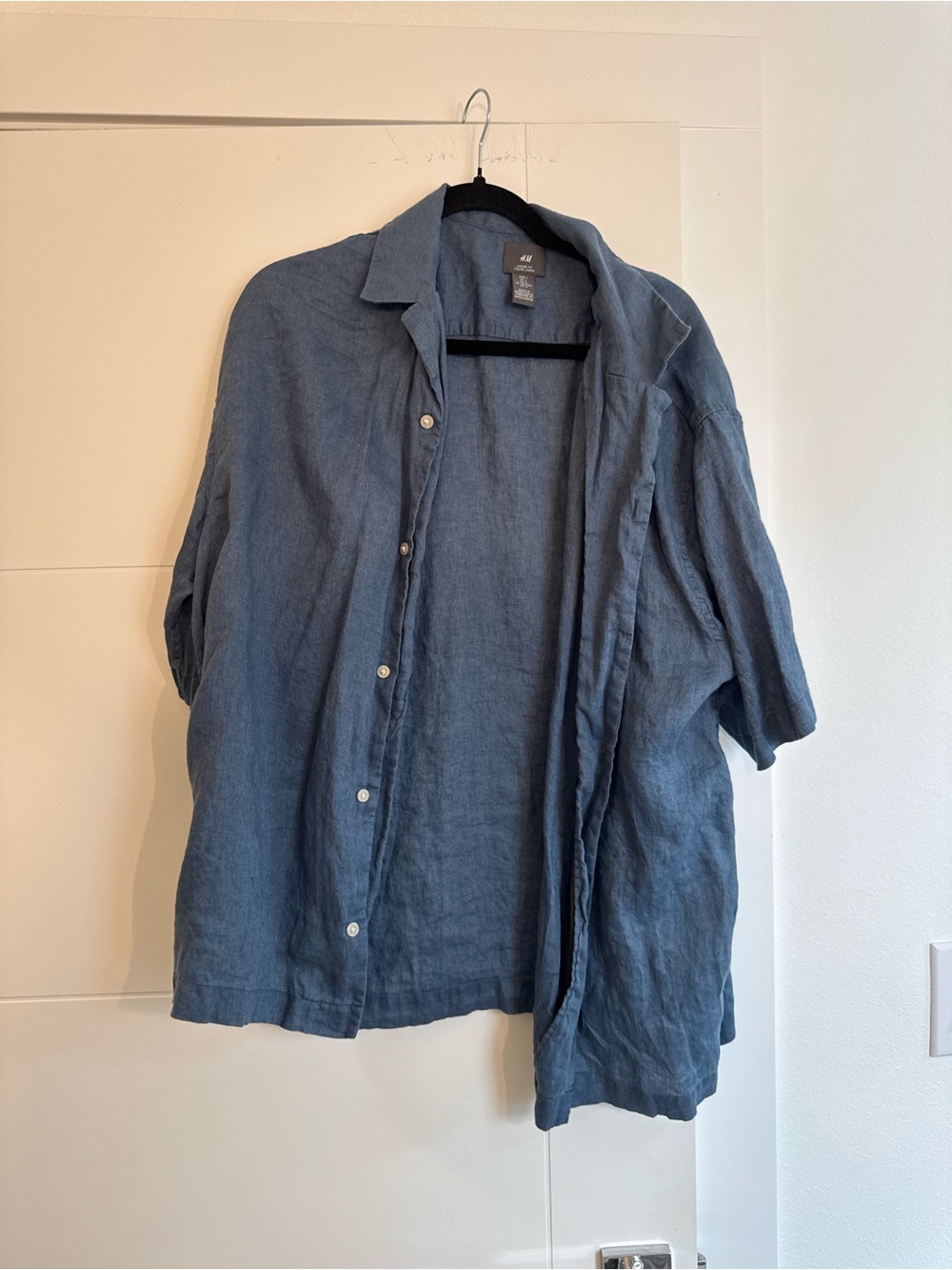 H&M Blue Short-Sleeve Linen Shirt Jacket